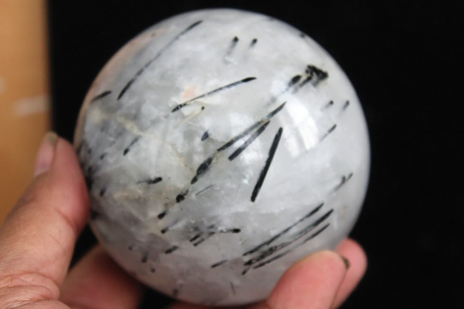 1057g Natural Black Tourmaline Quartz Sphere Crystal Ball Healing J41*