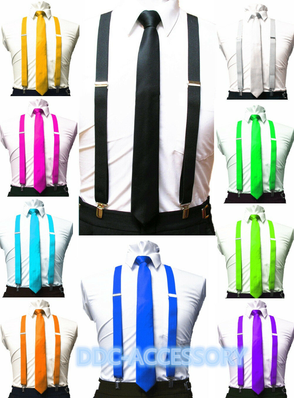 Mens Ties Skinny Tie And Suspenders Set Men's Clip-on Back Longer Necktie Prom