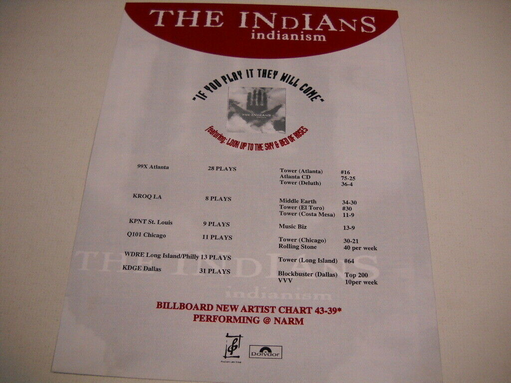 The Indians Indianism Rare Frameable 1994 Radio Biz Promo Ad On Radio Stations