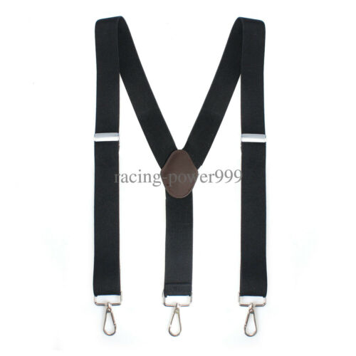 Mens Pery Belt Hook Y-back Elastic Suspenders Black Heavy Duty Work Adjustable