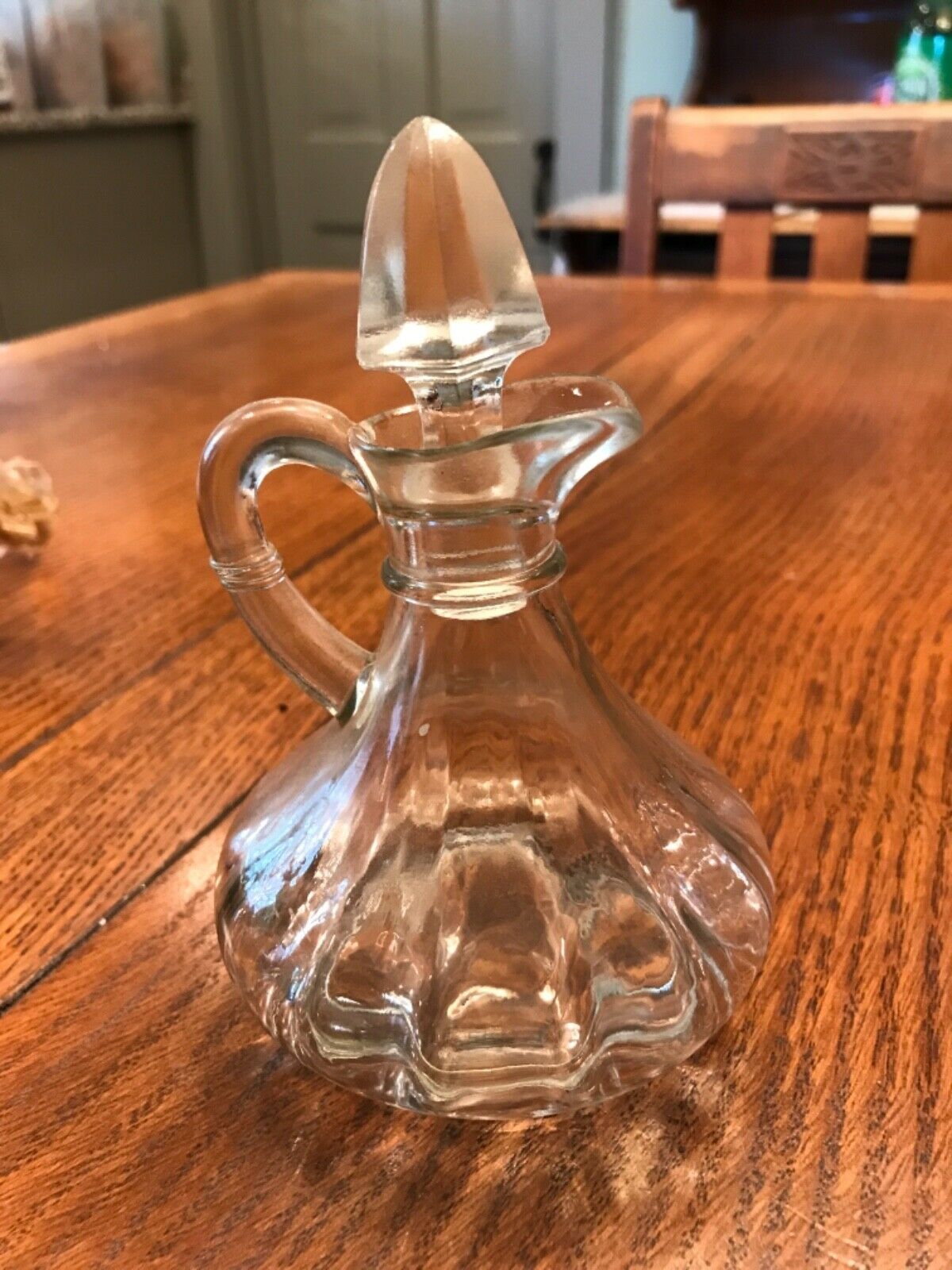 Vintage Small Clear Glass Cruet W All Glass Stopper - Marked 24