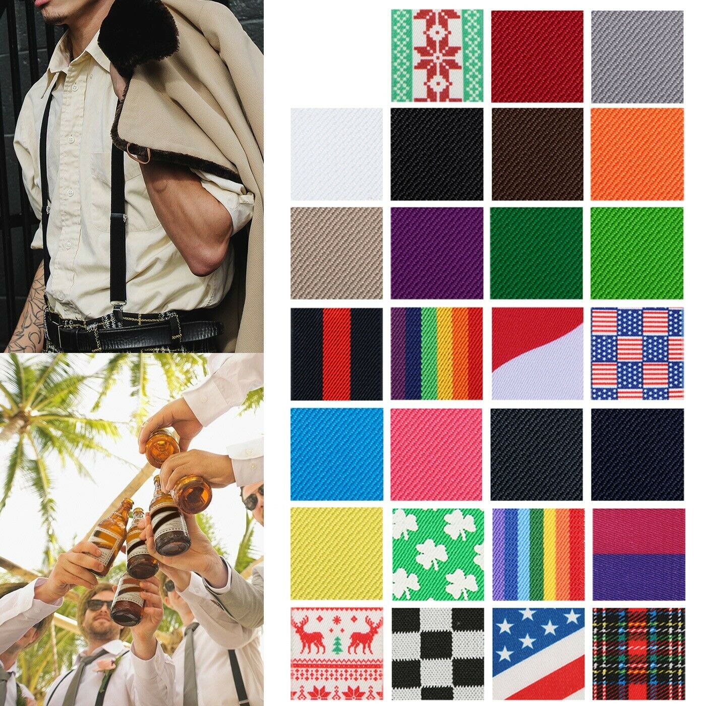 Mens Solid Color Regular X-back Clip On Suspenders Adjustable Formal Dress Tux